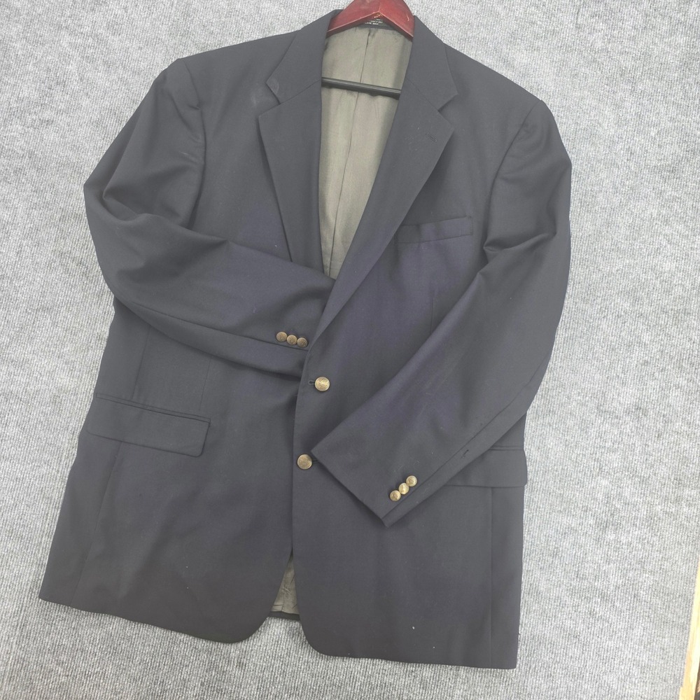 Oscar De La Renta Mens Navy Blue 2 Button Blazer Gold Crest Buttons Classic Fit